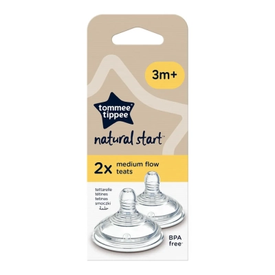 Комплект от 2 броя Биберони Tommee Tippee Natural Start MEDIUM FLOW (среден поток), 2 капки, подходящи за бебета на възраст 3+ месеца ТТ.0005