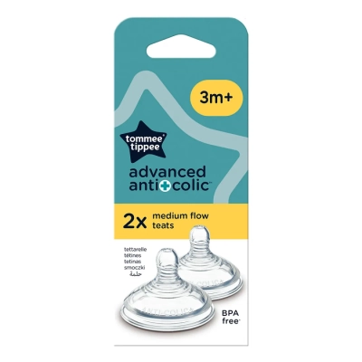Комплект от 2 броя Биберони Tommee Tippee Advanced Anti-Colic+ Medium flow, 2 капки, среден поток за бебета на възраст 3+ месеца ТТ.0007