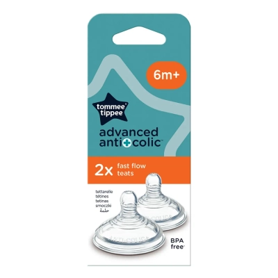Комплект от 2 броя Биберони Tommee Tippee Advanced Anti-Colic+ Fast flow, 3 капки, бърз поток за бебета на възраст 6+ месеца ТТ.0008