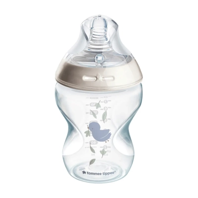 Бебешко шише за хранене Tommee Tippee Natural Start САМОСТЕРИЛИЗИРАЩО, с декорация ПАТЕ, 260 мл, с биберон с бавен поток 0м+ (1 капка).0021.003