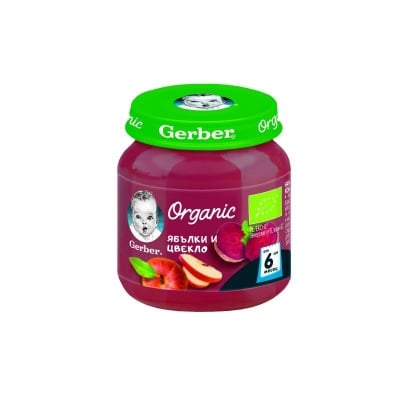 GERBER® Organic Ябълки и цвекло, от 6-ия месец, бурканче, 125g