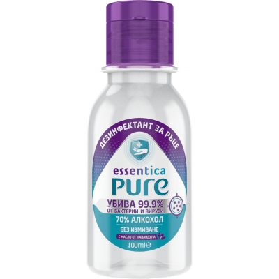 Дезинфектант Essentica Pure за ръце, шише с дозатор, 100 мл