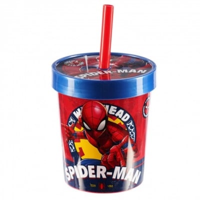 Чаша с капак и сламка "Човека-паяк"