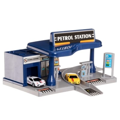 Детска бензиностанция с 2 колички, тъмно синя