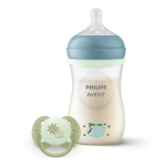 Нощен комплект за бебе Philips AVENT SCD838/17 със шише за хранене Natural Response 260 мл с биберон без протичане със среден поток и залъгалка Ultra Soft 0676.001