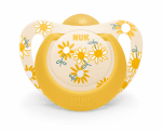 NUK биберон залъгалка каучук 18-36мес. 1бр. STAR + box - Жълта с цветя