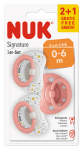 NUK биберон залъгалка силикон 0-6 мес. 2+1 бр. Signature - Бял/Розов