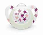 NUK биберон залъгалка силикон 18-36 мес. 1бр. STAR Night + box - Розови звезди