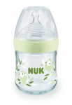 NUK NATURE SENSE Softer Temperature Control Шише стъклено 120мл. силиконов биберон 0+, р-р S, - Зелен