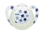 NUK биберон залъгалка силикон 6-18 1бр. STAR Night + box