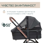 DUO СИСТЕМА MYSA  Black Satin количка, шаси и кош за новородено, 0м+ - J0117.01