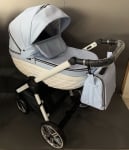 Adbor-бебешка количка 3в1 Avenue 3D: светло синя кожа/бял