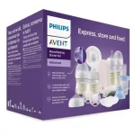 Philips AVENT SCD340/31 Комплект електрическа помпа за изцеждане на кърма Natural Motion Advanced + 4 бр. шишета Natural Response, 5 бр. контейнери VIA, залъгалка, подплънки и четка за почистване 0569.002