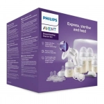 Комплект за кърмене Philips Avent SCD430/50 с ръчна помпа за кърма Natural Motion, стерилизатор за микровълнова, шишета Natural Response 2 бр. от 125мл и 2 броя от 260мл, 2 бр. залъгалки 0-6м, 4 биберона Natural Response, четка 0568.001