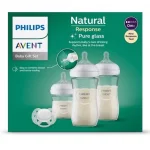 Подаръчен комплект за бебе Philips AVENT с 3 стъклени шишета за хранене Natural Response с биберони без протичане и залъгалка  00A.0602.001