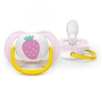 2 броя ортодонтски силиконови залъгалки Philips AVENT SCF080/24 Ultra Air Happy, 0-6м, с декорация в розово, в кутия за стерилизиране 0638.001