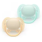 Комплект от 2 броя ортодонтични силиконови залъгалки Philips AVENT Ultra Soft SCF091/40, в кутия за стерилизиране, plant-based 0663.001