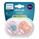 2 броя ортодонтски силиконови залъгалки Philips AVENT SCF349/47 Ultra Air, 18м+, с картинки, в кутия за стерилизиране 0654.001