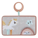 Мека текстилна книжка TINY LOVE Where Do I Travel Soft Book от серията Unicorn Wonderlands, с 8 страници, ринг за закачване, безопасно огледало, гризалка и пискун, 3м+ 0635.001