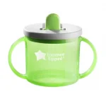 Първа чаша с дръжки и прибиращ се твърд накрайник със свободен поток Tommee Tippee First Cup, 190 мл, 4м+, зелен цвят 0242