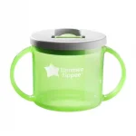 Първа чаша с дръжки и прибиращ се твърд накрайник със свободен поток Tommee Tippee First Cup, 190 мл, 4м+, зелен цвят 0242