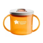Първа чаша с дръжки и прибиращ се твърд накрайник със свободен поток Tommee Tippee First Cup, 190 мл, 4м+, оранжев цвят 0241