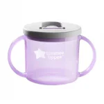 Първа чаша с дръжки и прибиращ се твърд накрайник със свободен поток Tommee Tippee First Cup, 190 мл, 4м+, лилав цвят 0243