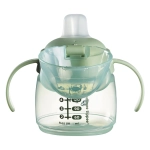 Неразливаща се чаша Tommee Tippee Soft Spout с мек накрайник с антибактериална технология BACSHIELD, с дръжки, в зелен цвят с декорация Бухал, 150 мл, 4м+ 0288