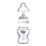  Tommee Tippee Стъклено шише за хранене Easi-Vent 250 мл с биберон с бавен поток, 0м+TT.0016