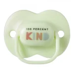 Комплект от 2 бр. ортодонтични залъгалки Tommee Tippee ANY TIME със симетричен силиконов биберон, 6-18м, синя и зелена с декор KIND, в кутия за стерилизиране TT.0274