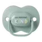 Комплект от 2 бр. ортодонтични залъгалки Tommee Tippee ANY TIME със симетричен силиконов биберон, 6-18м, бежова и зелена с декор KIND, в кутия за стерилизиране TT.0275