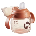 Неразливаща се чаша Tommee Tippee Soft Spout с мек накрайник с антибактериална технология BACSHIELD, с дръжки, в розов цвят с декорация Лисиче, 150 мл, 4м+ 0286