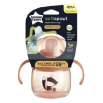 Неразливаща се чаша Tommee Tippee Soft Spout с мек накрайник с антибактериална технология BACSHIELD, с дръжки, в розов цвят с декорация Лисиче, 150 мл, 4м+ 0286