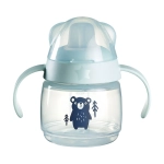 Неразливаща се чаша Tommee Tippee Soft Spout с мек накрайник с антибактериална технология BACSHIELD, с дръжки, в син цвят с декорация Мече, 150 мл, 4м+ 0287
