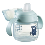 Неразливаща се чаша Tommee Tippee Soft Spout с мек накрайник с антибактериална технология BACSHIELD, с дръжки, в син цвят с декорация Мече, 150 мл, 4м+ 0287