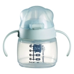 Неразливаща се чаша Tommee Tippee Soft Spout с мек накрайник с антибактериална технология BACSHIELD, с дръжки, в син цвят с декорация Мече, 150 мл, 4м+ 0287