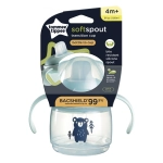 Неразливаща се чаша Tommee Tippee Soft Spout с мек накрайник с антибактериална технология BACSHIELD, с дръжки, в син цвят с декорация Мече, 150 мл, 4м+ 0287