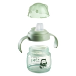 Неразливаща се чаша Tommee Tippee Soft Spout с мек накрайник с антибактериална технология BACSHIELD, с дръжки, в зелен цвят с декорация Бухал, 150 мл, 4м+ 0288