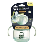 Неразливаща се чаша Tommee Tippee Soft Spout с мек накрайник с антибактериална технология BACSHIELD, с дръжки, в зелен цвят с декорация Бухал, 150 мл, 4м+ 0288