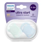 Комплект от 2 бр. ортодонтични залъгалки за новородени Philips AVENT SCF075/02 Ultra Start 0-2м, в синьо и зелено, в кутия за стерилизиране 0623.001